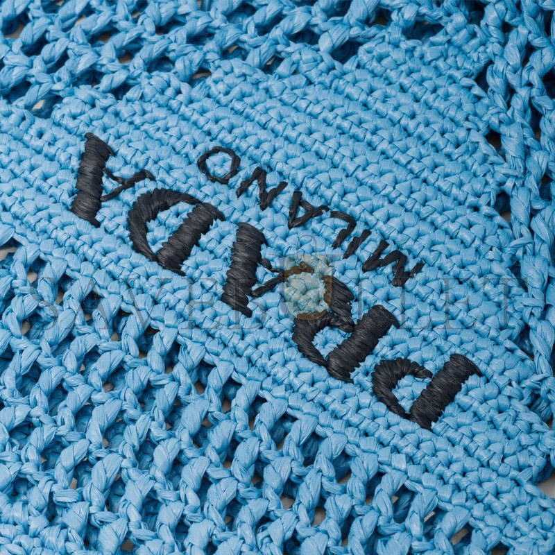 Pra*a triangle logo bucket tote raffia blue 1bg424 (53*40cm)